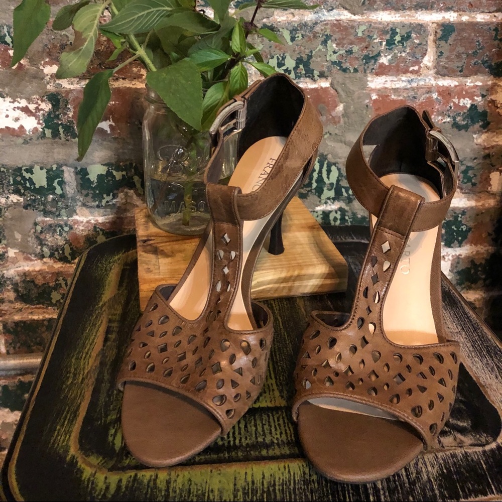 Franco Sarto Folly Sandal Brown Ankle Strap 3”Heel